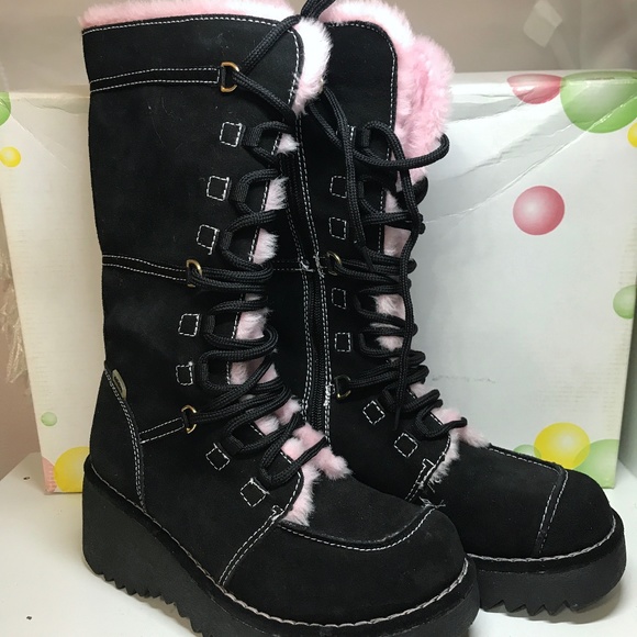 fur lined black boots womens